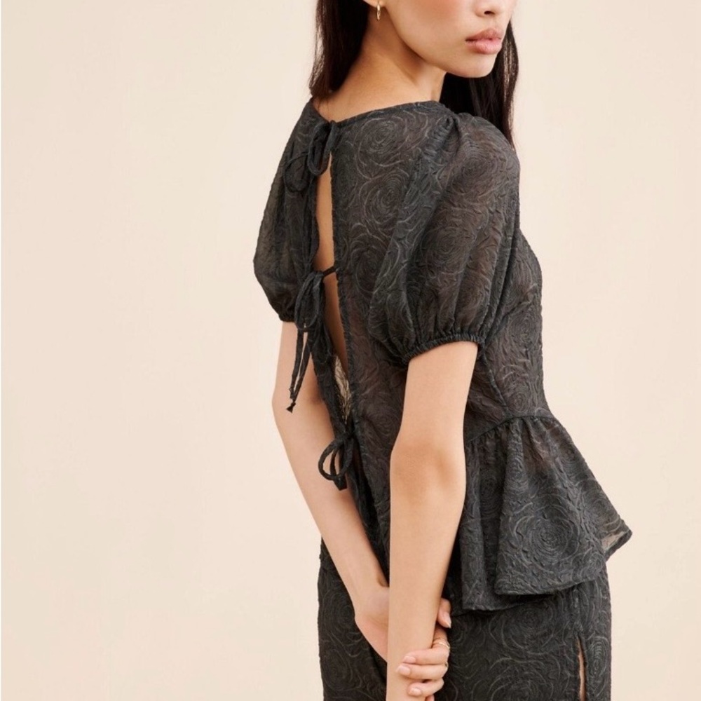 Lisa Says Gah Petra Tie Back Blouse Black Organza 2X